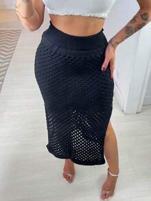 Tricot Trico Modal Lace Skirt With Hole With Slit - 黑色 - 查看 4