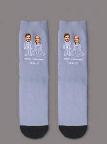 1 Pair Of Customized Face Women's Mid Tube Socks, Put Any Face On Socks, Personalized Socks With Photos, Interesting Customized Picture Pairs With Medium To Long Socks, Suitable For Valentine's Day, Birthdays, Gift Giving, And Other Occasions,Personalized, Fun, Rich And Colorful, Creative Anime Cartoon Design, Holiday Gifts, Comfortable And Breathable, Improving The Family Day Atmosphere, Fashionable And Fashionable, Suitable For Both Men And Women Funny Socks