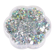 5000pcs/Box, 2mm 3mm 4mm 5mm 6mm, 5 Sizes, Silver Base Crystal Beads Stones,Flower Shape Box Packed, Round Flatback Rhinestones Multi Colors Crystal Gems Non HotFix DMC Jewelry Beads Glass Stones Diamond 3D Pattern Design Accessories Glitter Manicure Decal Decorations For Clothes,Bag,Shoes,Cups,Phone Covers,Handicrafts,Diy Trim.