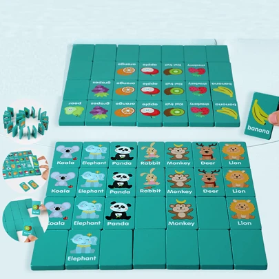Wooden Fruit & Animal Matching Game, Tabletop Memory Matching Dominoes Puzzle Toy, Educational Logic Cognitive Development Game Cognitive Development,Brain Game,Wooden Games