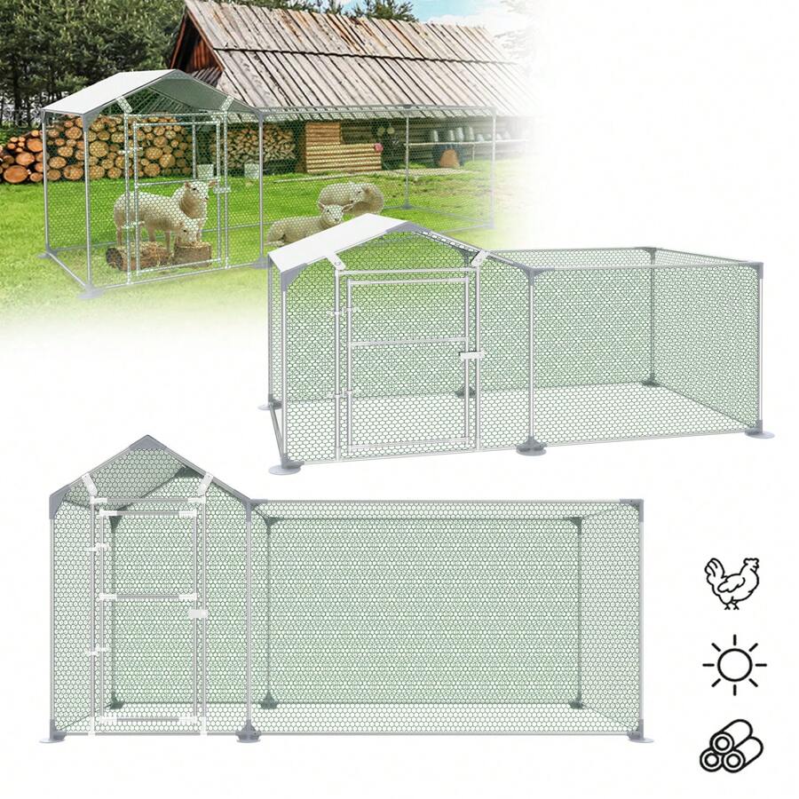 VA-Cerulean Free-Range Enclosure Chicken Coop 2x1x1.5m / 3x1x1.5m Chicken House Galvanized Steel Frame Poultry House Outdoor Enclosure For Chickens Small Animals With Lock - 綠色 - 查看 1