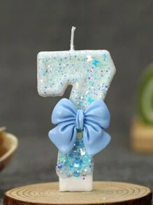 1pc Handmade Birthday Candle, Party & Celebration Supplies, Cake Decorative Candle, Blue Bowknot Creative Digital Candle For Birthday Cake, Back To School Valentine Day - Multicolor - View 12