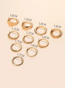 10pcs/Set Fashionable Multi-Piece Rhinestone Star Ring Set - Golden 10 Pieces - View 5