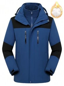 YOMEGO 男士三合一冬季连帽外套，带口袋的滑雪夹克，防水防风时尚外套，透气风衣，带温暖羊毛衬里，适合户外、慢跑、徒步旅行、露营