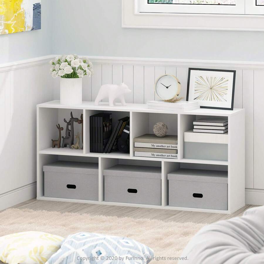 Luder 7-Cube Reversible Open Shelf Bookcase, Wood Finish, Versatile Storage Organizer For Living Room, Bedroom, Office, Study, Home Office, White - trắng - Xem 1