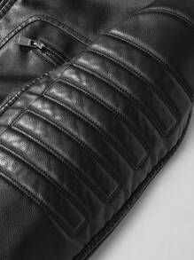 LEDUNTINO 男士时尚拉链休闲户外抓绒皮夹克，运动风，纯色，飞行员夹克，男友礼物，男士秋冬防风皮夹克，立领，双排扣，摩托车夹克，男士秋冬外套