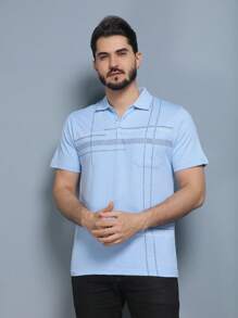 Men's Polo Shirt Summer 2024 With Button And Elastic 5 Colors - 藍色 - 查看 5