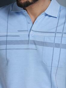 Men's Polo Shirt Summer 2024 With Button And Elastic 5 Colors - 藍色 - 查看 7