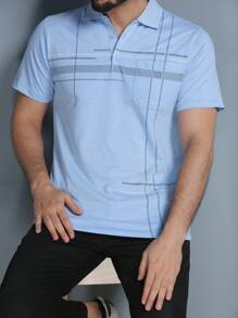 Men's Polo Shirt Summer 2024 With Button And Elastic 5 Colors - 藍色 - 查看 1