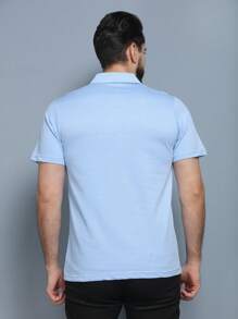 Men's Polo Shirt Summer 2024 With Button And Elastic 5 Colors - 藍色 - 查看 4