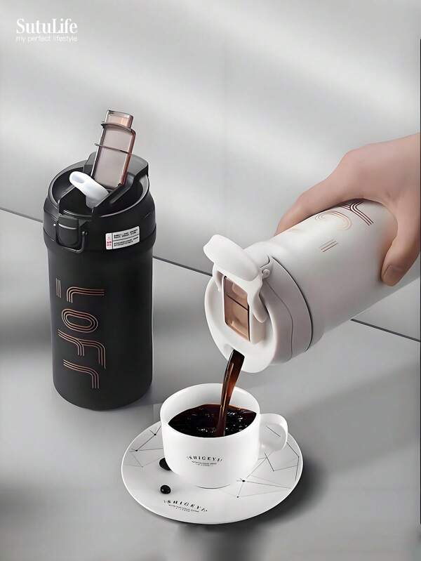 1 pieza, Vaso de viaje de acero inoxidable de 600ml, apto para bebidas frías y calientes, crema. Gran regalo para la vajilla, artículos de cocina, útiles escolares, accesorios de viaje en verano e invierno 2025 Vuelta al cole