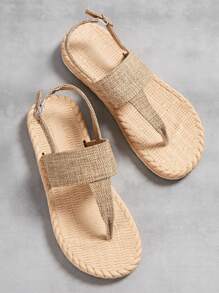 女士平底凉鞋，日常穿着的休闲户外拖鞋 - 卡其色 - 查看 1