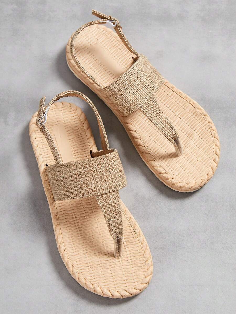 女士平底凉鞋，日常穿着的休闲户外拖鞋 - 卡其色 - 查看 1