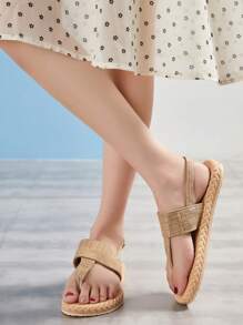 女士平底凉鞋，日常穿着的休闲户外拖鞋 - 卡其色 - 查看 3