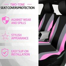 35-Piece Car Seat Cover Set With Steering Wheel Cover, Cup Holder Coasters, Shoulder Pads, And Accessories - Polyester Fabric Interior Decor Kit Without Filler,Pink Car Stuff - 粉色 - 查看 5