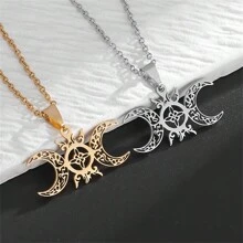 SeuSuk 1pc Exquisite Sun And Moon Witch Knot Pendant Necklace, Fashionable Punk Rock Party Lucky Charm Accessories, Gifts For Men & Women - Multicolor - View 1