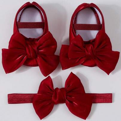 1pc Baby Bow Headband & 1 Pair Baby First Walker Shoes Love Valentine