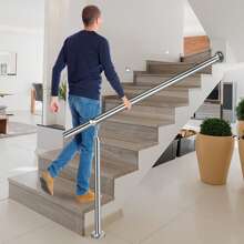 VA-Cerulean Stainless Steel Entrance Railing 80cm/100cm/120cm/150cm/180cm/200cm Stair Railing Handrail Railing For Indoor Outdoor Stairs Wall Handrail With 1 Post - Silver - View 6