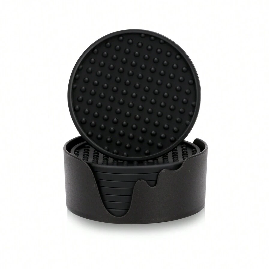 8 件/套硅胶饮料杯垫 - 带支架的防滑杯垫套装，8 件装 - 用于办公室或家庭桌面保护的杯垫 - 适用于室内外的牢不可破的桌面杯垫 - 彩色 - 查看 1