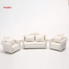 1:12 Dollhouse Miniature Living Room Furniture Set - 3pcs White Fabric Sofa With 4 Pillows, Doll House Sofa, Micro Scenery Decor, Reclining Loveseat, White Decorative, Doll Furniture, Cute Small Sofa, Exquisite Small Sofa Pendant, Miniature Toy Furniture, Suitable As A Gift