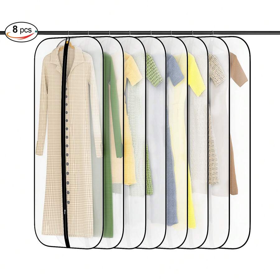 8 Stück Kleidersäcke, 60 cm, 140 cm, Anzug Aufbewahrung, Kleid Organizer, transparente Kleiderhülle mit Reißverschluss, Kleiderschutz für Hemden, gepolsterte Mäntel, Jacken, schwarze Halloween Dekoration, Halloween Kostüme, Herbst Dekoration, Festival Dekoration - Schwarz - Übersicht 1