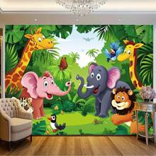 1pc, Zoo Photography Background Cartoon Wild Animal Background Happy Birthday Photography Background Animal Jungle Wildlife Zoo Theme Party Decoration Photo Studio Props