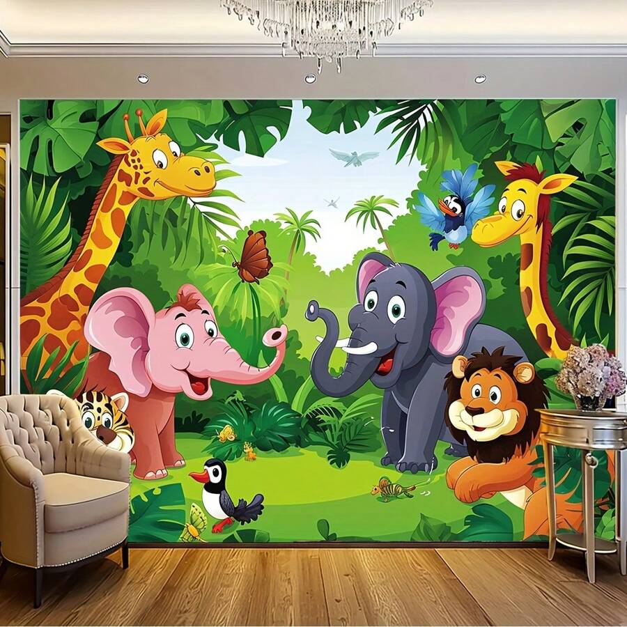 1pc, Zoo Photography Background Cartoon Wild Animal Background Happy Birthday Photography Background Animal Jungle Wildlife Zoo Theme Party Decoration Photo Studio Props