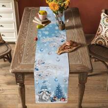 Weihnachtliche blau-weiße Wichtel Weihnachtsbaum Tischläufer, Feiertagsdekoration, Winter Weihnachtsschneeflocken Tischläufer für Küche und Esszimmer, Weihnachtsdekorationen