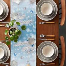 Weihnachtliche blau-weiße Wichtel Weihnachtsbaum Tischläufer, Feiertagsdekoration, Winter Weihnachtsschneeflocken Tischläufer für Küche und Esszimmer, Weihnachtsdekorationen