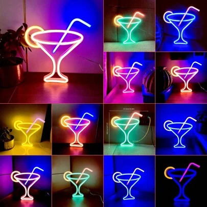 1pc Bestselling Neon Sign Cocktail Glass Room Decor Light, Battery Operated Or USB Powered, Cocktail Cup Size 9.13x8.46in/23x21.5cm, LED Decorative Lamp For Desk, Wall, Suitable For Girl's Dorm, Bedroom, Living Room, Bar, Camping, Proposal, Birthday, Party, Valentine's Day, Mother's Day, Halloween, Christmas Gifts