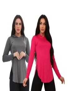 Kit 2 Women's Butt Cover Long Sleeve Gym Hooded Blouses - Nhiều màu - Xem 1
