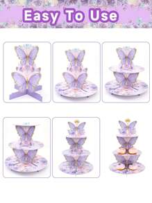 1pc Purple Butterfly Style Cake Stand Cupcake Holder, Butterfly Theme Birthday Babe Shower Wedding Party Decoration Supplies, Food Display Stand Cake Stand