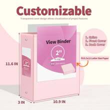 3 Ring Binder, Clear View Binder Three Ring  (Fit 8.5x11 Inches) For School Binder Or Office Binder Supplies - 粉紅色-2寸 - 查看 2