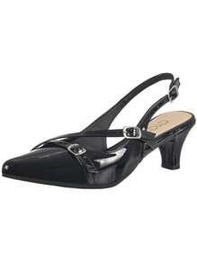 Women's Shoe Scarpin Social Slingback Pointed Toe Thin Low Heel Buckles Varnish Lightweight Comfortable GiGiL - màu đen - Xem 2