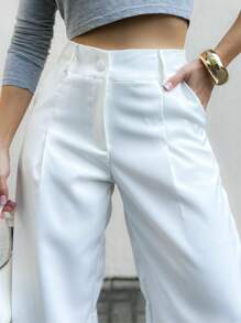 EMILI LLANAMODA Pantalone Pants In Women's Tailored Wide Leg With Pleats Casual Fashion - trắng - Xem 4