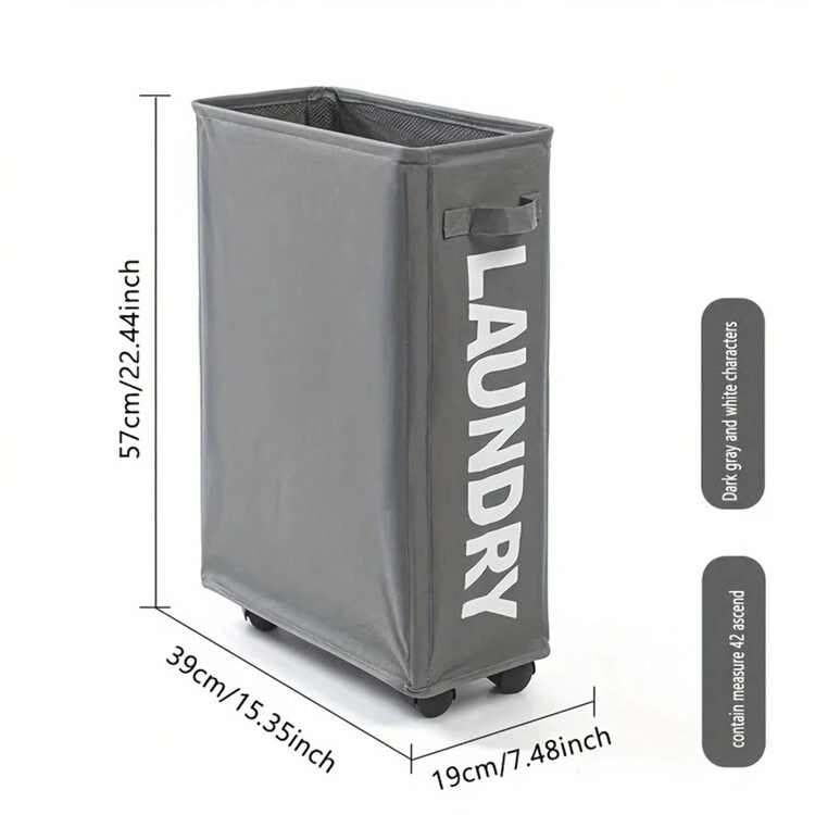 CASEGRACE 1 stuk ultradunne wasmand van Oxford-stof met wielen, staande opbergmand voor in de hoek, waterdichte wasmand, opbergmand voor yogamatten, geschikt voor smalle ruimtes, woondecoratie, kamerdecoratie, opbergorganisatie, wasmand, opbergmand voor de badkamer, mand, opbergmand, opvouwbare wasmand - Grijs - Bekijken 3
