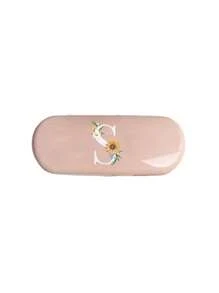 1pc Cream Solid Color Eyeglass Case, New Minimalist Design, Portable, Waterproof And Dustproof (Small, Plastic Material) Letter Eyeglass Hard Case - PU Leather A-Z Floral Print Eyeglass Case - Pink - View 24