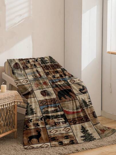 1 pieza Manta de franela suave de estilo vintage, rústico, de país francés con diseño de animal de bosque, adecuada para sofá, cama, sala de estar, viaje, oficina, manta de tiro, manta para siesta, manta para aire acondicionado, cubrecama, manta de campamento y viaje, manta de decoración de fondo, regalo ideal, regalo diario