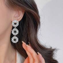 1 对新款奢华欧美风格长流苏和 AB 水钻吊坠耳环，时尚优雅新娘耳环 - 白色 - 查看 1