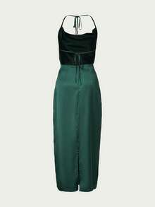 Vestido largo de mujer de color liso para noche, vestido sin espalda - Verde - Ver 2