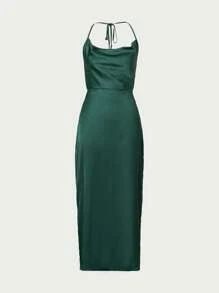 Vestido largo de mujer de color liso para noche, vestido sin espalda - Verde - Ver 1