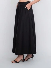 Tailored Skirt With Belt Loops (Without Belt) Code:3010 - Black - View 4