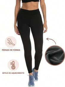 Thermal Leggings Leg Plush Flannel Women's Warm Winter Reinforced Lined - 黑色 - 查看 3