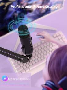 Haomuren 豪穆人usb 麥克風,遊戲麥克風套件,帶吊臂的播客電容usb 麥克風,帶靜音按鈕的超心形麥克風,迴聲音量增益旋鈕,用於手機pc 電腦平板電腦串流媒體錄製的調節顯示器(黑色) - 黑色 - 查看 3