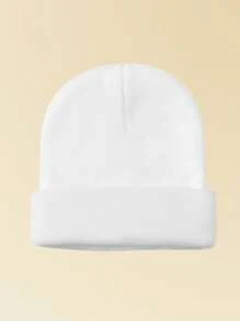 1pc Unisex Outdoor Warm Solid Color Beanie Hat, Suitable For Daily Wear Fall Outfit - White - View 2