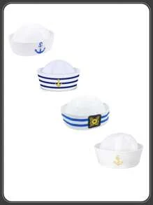 Sombrero de marinero blanco, gorra de capitán de marinero para hombres, mujeres, niñas, niños, bebés, accesorios de disfraz. Conjunto de sombrero y bufanda de marinero para mujeres y hombres, atuendo de marina azul con sombrero de marinero blanco, bufanda de marinero para disfraz de Halloween - Multicolor - Ver 2