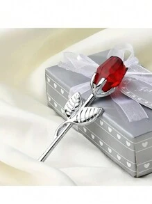 1pc Mini Glass Rose Crystal Flower Artificial Flower Decoration For Office Desktop, Wedding, Party, Valentine's Day Gift (Gift Boxed, Random Gift Box Color) - Multicolor - View 12