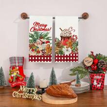 2 件装姜饼人图案厨房毛巾、柔软吸水洗碗布、圣诞节节日装饰、厨房配件和家居装饰、厨房、浴室、家居、家居用品供应商 - 45*70CM - 查看 4