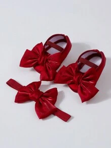 1pc Baby Bow Headband & 1 Pair Baby First Walker Shoes Love Valentine