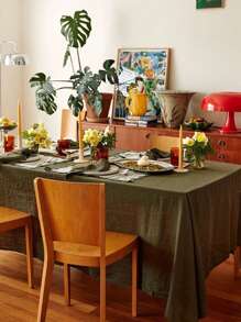 1pc European/American Retro Solid Color Skin-Friendly Absorbent Tablecloth For Hotels, Banquets, Home, Parties, Festivals, Square Table